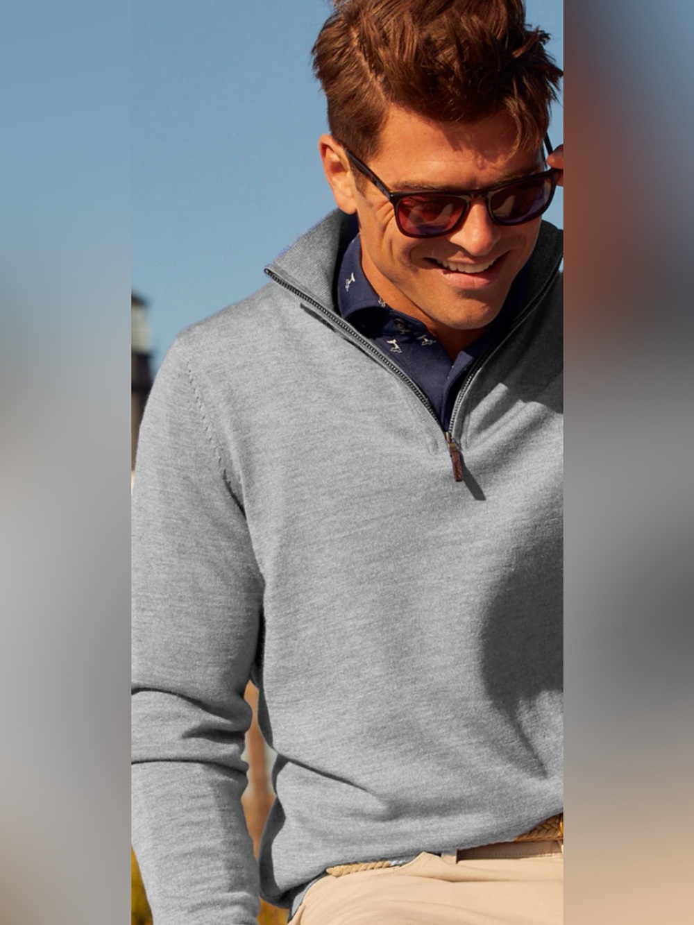 Fairway & Greene Baruffa Merino Wool Men's Blue Quarter Zip Sweater